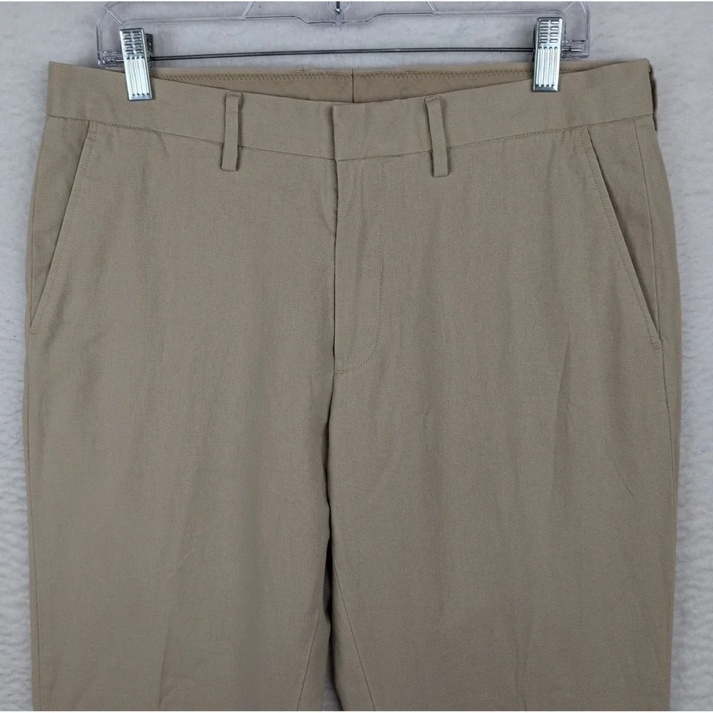 J‎ Crew Linen Blend Chino Pants Men's 33x30 Khaki Flat Front Straight Leg